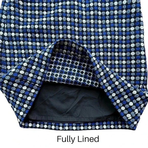 TALBOTS NWOT WOOL & COTTON A-LINE SKIRT BLUE WHITE BLACK DOT LINED | SIZE: 2 - Picture 2 of 7